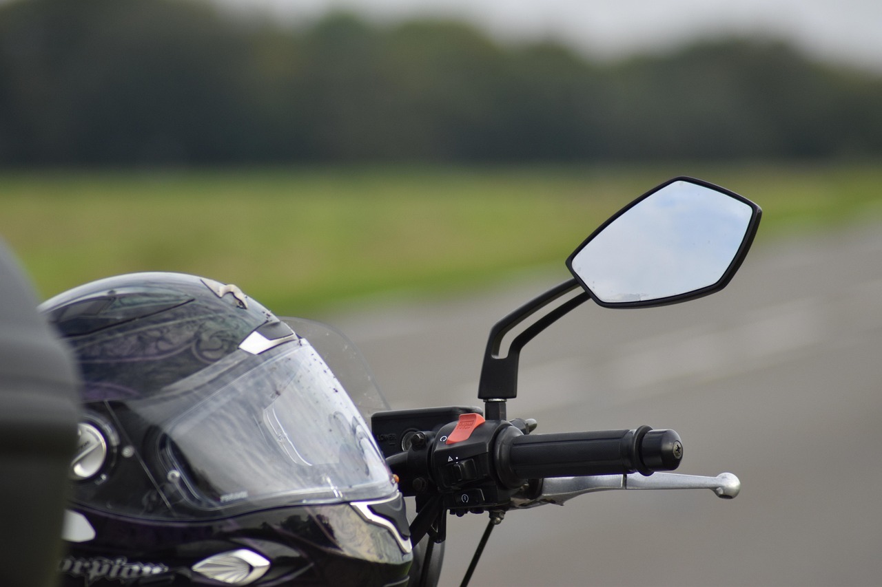 motorbike, rear view mirror, road, landscape, helmet, ride, vehicle