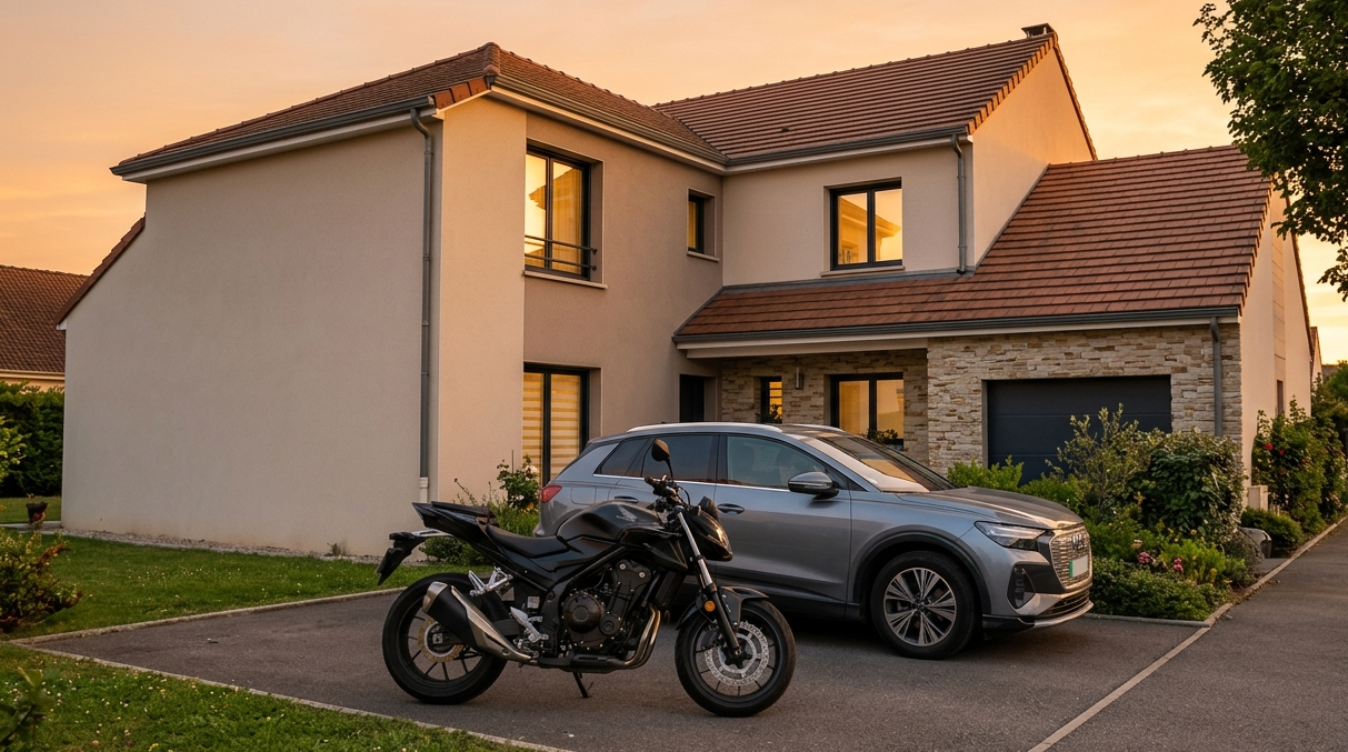 Comment réduire le coût de ses assurances ? Photo d'une audi Q3 et d'une Honda CB500